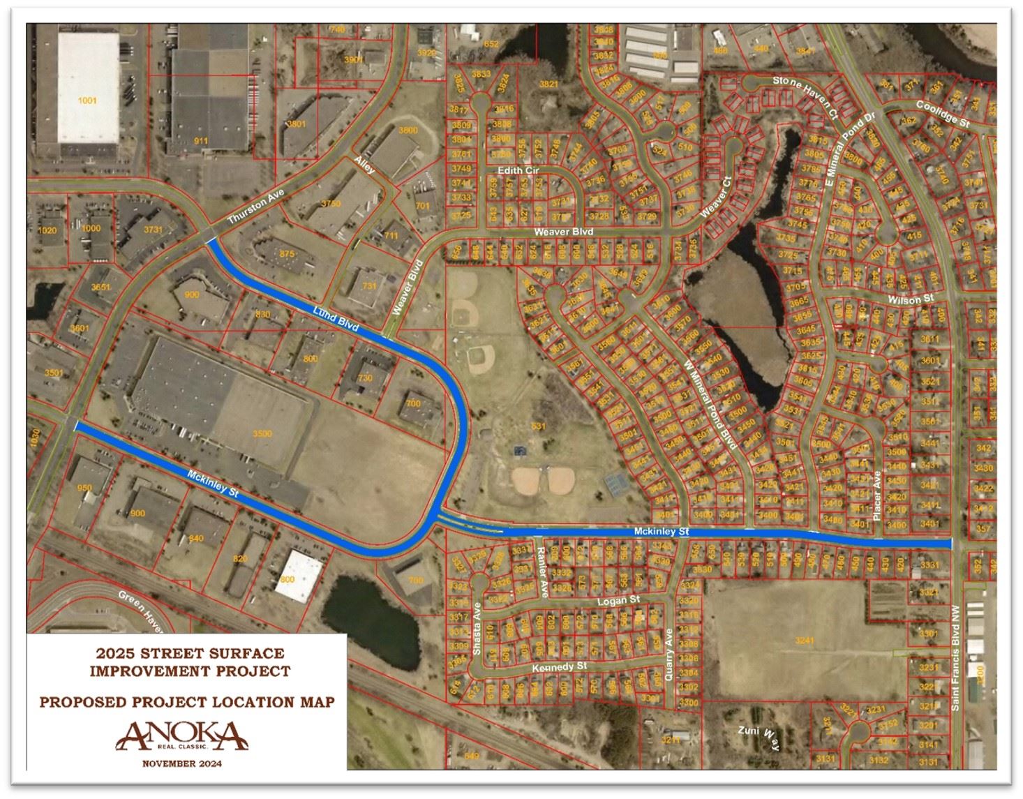 2025 Street Surface Improvement Project Map